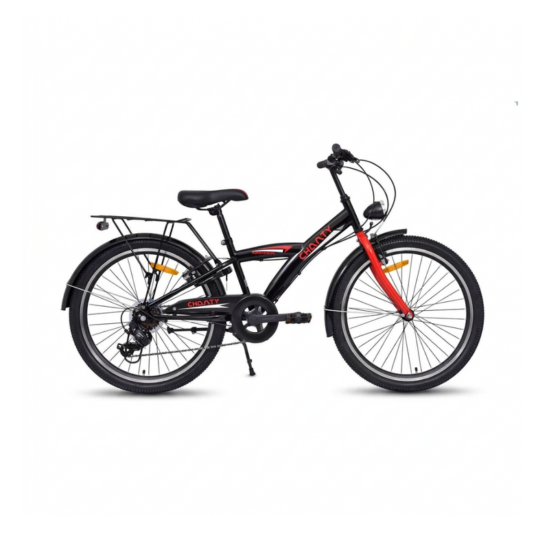 Chanty 24" Bicicleta infantil – Niño – Negro/Rojo – 7 velocidades y frenos en V