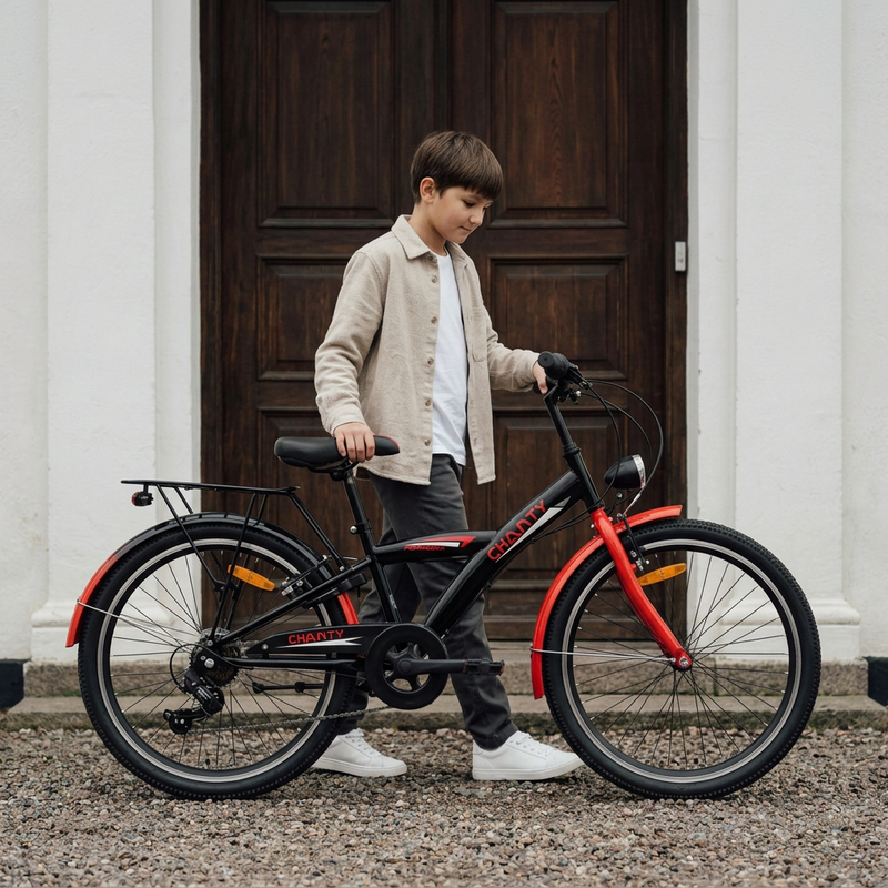 Chanty 24" Bicicleta infantil – Niño – Negro/Rojo – 7 velocidades y frenos en V