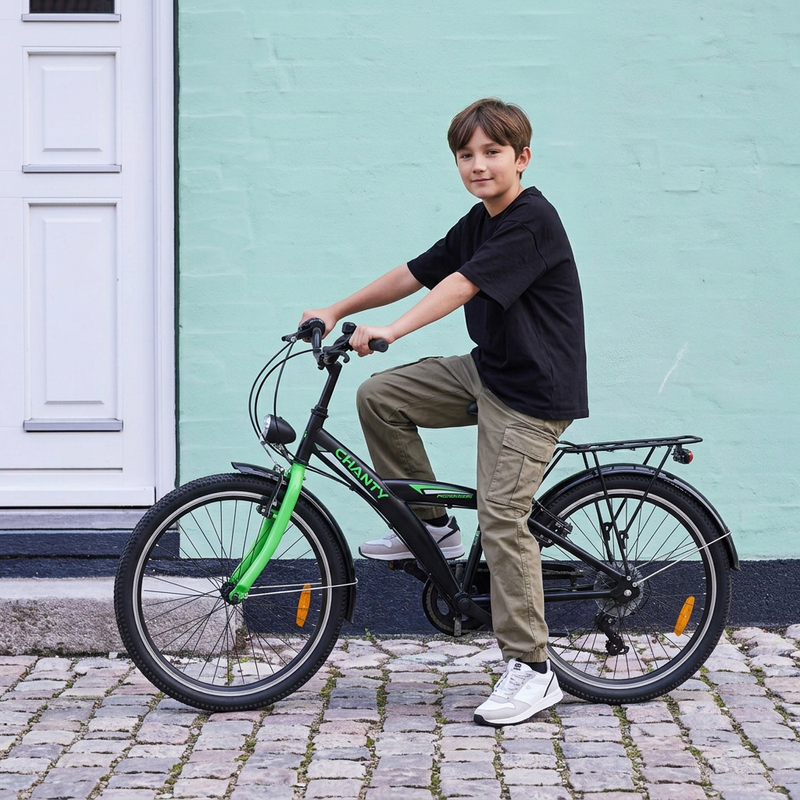 CHANTY Roader 24" Bicicleta para niños negra y verde | 7 velocidades |