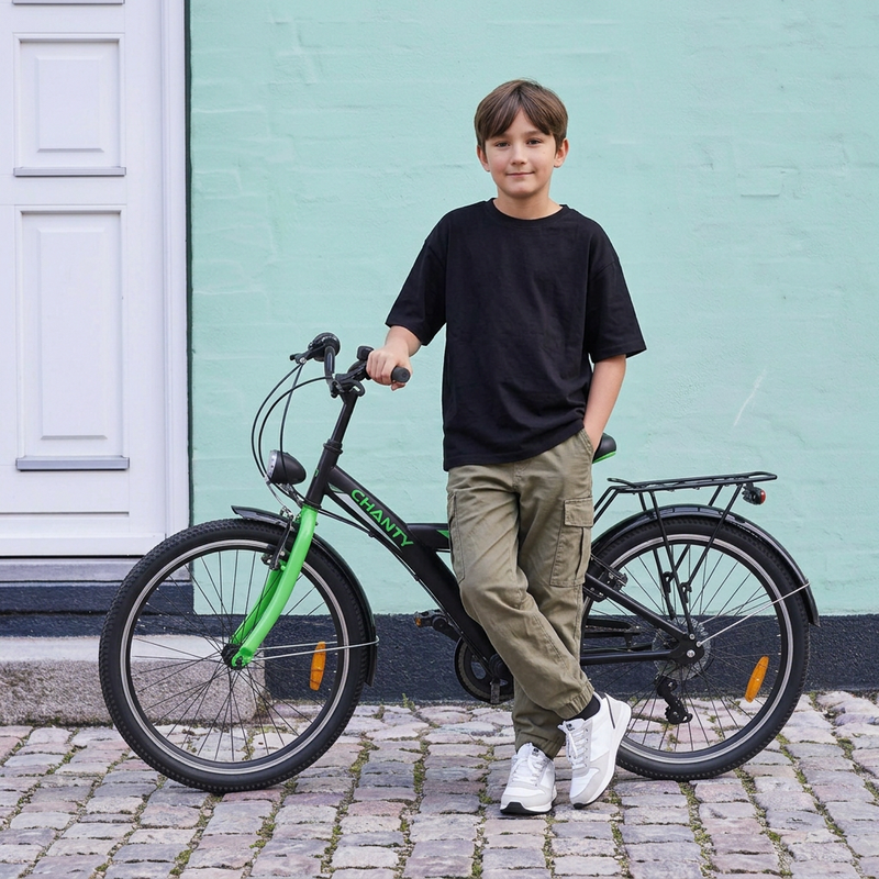 CHANTY Roader 24" Bicicleta para niños negra y verde | 7 velocidades |